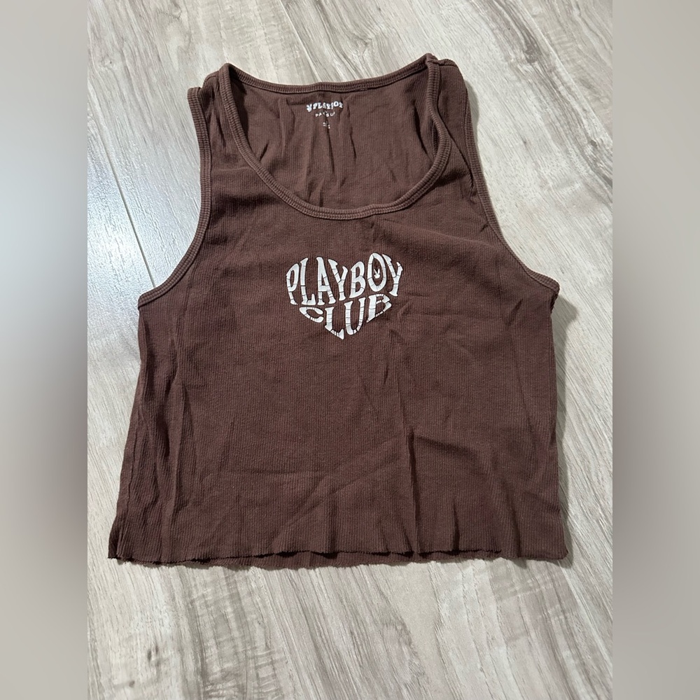 PLAYBOY Brown Graphic Crop Tank Top